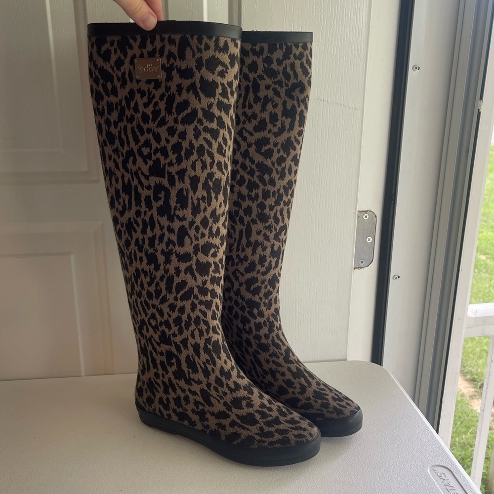 Dav leopard print knee high knit exterior rain boots